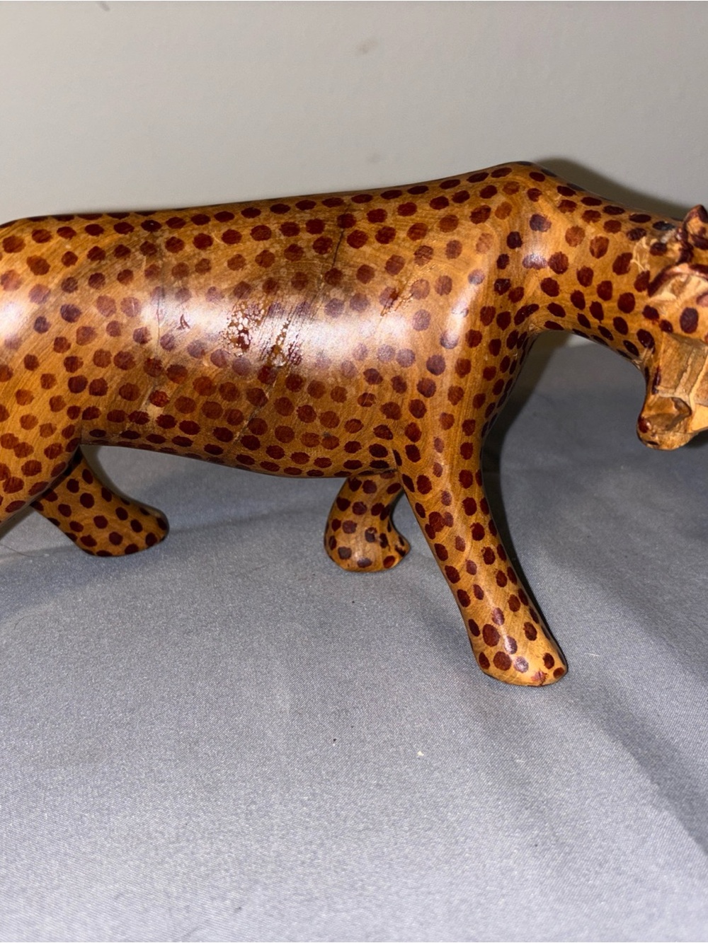 Handcarved Spotted Wood Animal Figurine - Brown